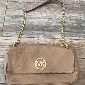 Camel color Michael Kors clutch w shoulder strap